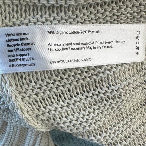 Eileen Fisher Long Open Knit Cardigan in Pale Green/Cream - Size Small - Picture 8 of 9
